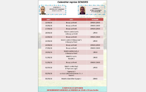 Calendrier de reprise Séniors saison 2018-2019