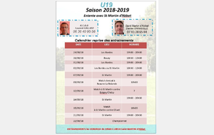 Calendrier reprise U19 saison 2018-2019