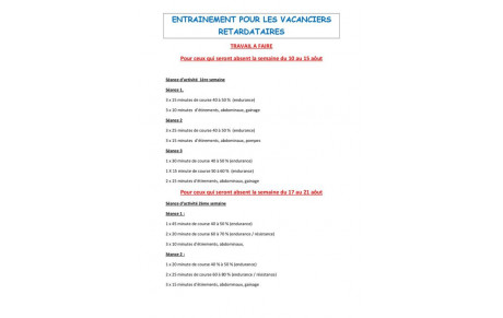 Planning d'entrainement pour les vacanciers séniors-vétérans