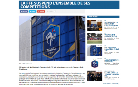 LA FFF SUSPEND L’ENSEMBLE DE SES COMPÉTITIONS