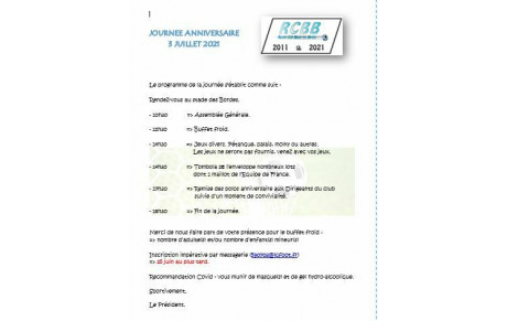 Journée anniversaire RCBB 3 juillet