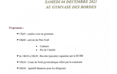Venez nombreux le 4 décembre ! Arbre de Noel RCBB