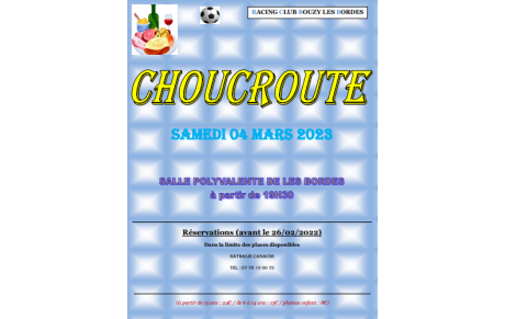 Choucroute 4 mars 2023. Venez nombreux !